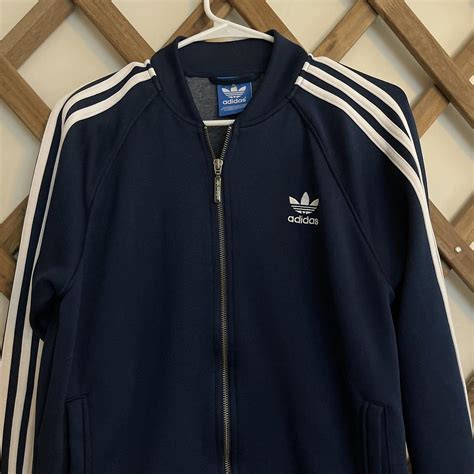 Classic Navy Blue Adidas Zip Up Jacket In A Size Medium Depop