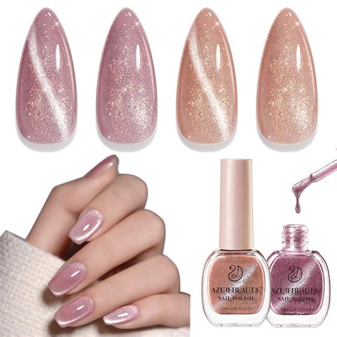 Amazon AZUREBEAUTY Cat Eye Nail Polish Set Quick Dry Nude Purple