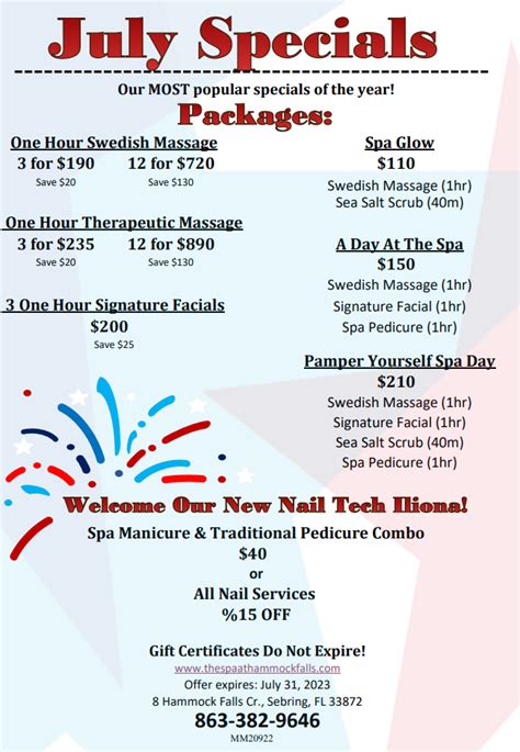 July 2023 Spa Specials | The Spa at Hammock Falls.