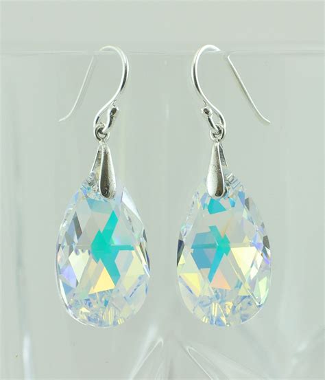 Aurora Borealis Swarovski Crystal Teardrop Earrings Crystal