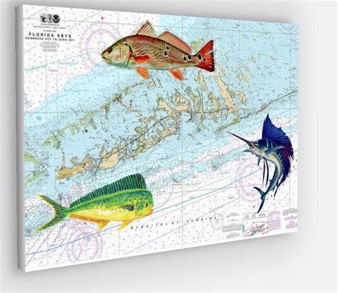 Custom NOAA Charts With Saltwater Fish Nautical Map Chart Printed On