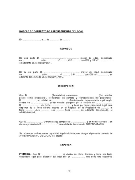 Contrato De Arrendamiento De Local Con Opcion De Compra Cuentas