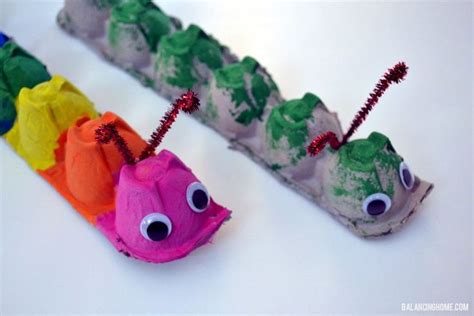 Egg Carton Caterpillars By Balancing Home Poofy Cheeks Egg Carton