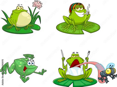 Green Frog Cartoon Characters. Vector Hand Drawn Collection Set ...