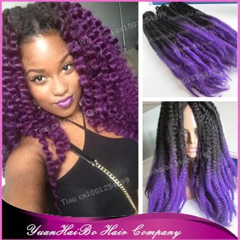 Stock 20 Fold Two Tone Blackpurple Kinky Twists Synthetic Ombre Marley Braiding Hair Free