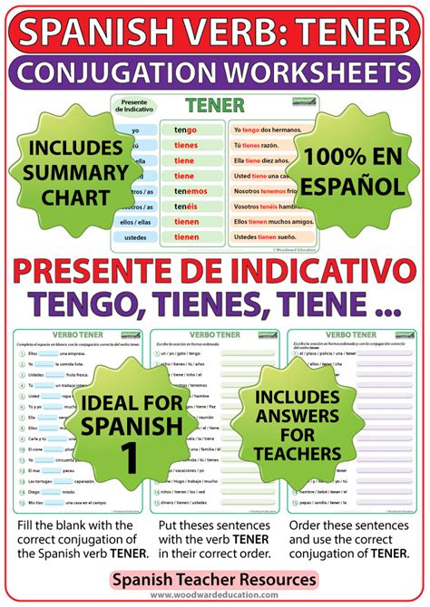 TENER Spanish Verb Conjugation Worksheets Present Tense