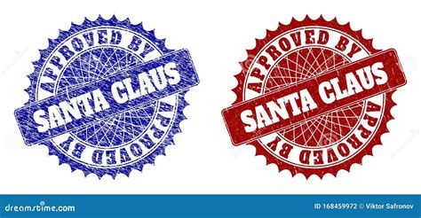 Approved By Santa Claus Blue And Red Round Stamp Seals With Corroded