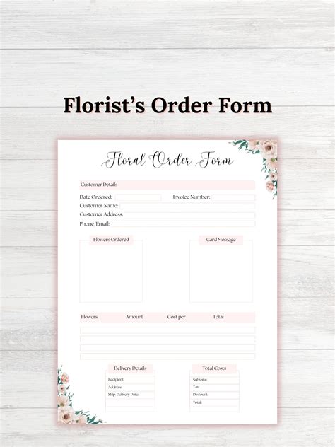 Florist Order Form, Florist Order, Florist Wedding Intake Form, Floral