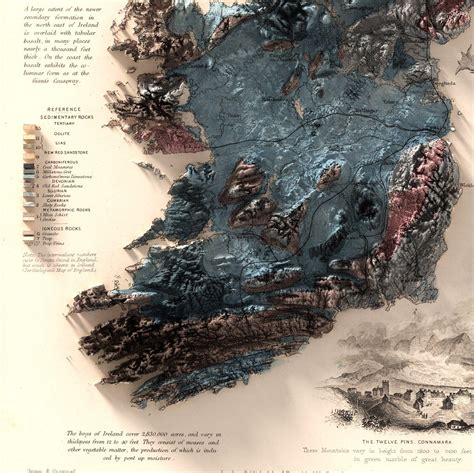 Ireland Geological Map Vintage Map Elevation Map Etsy Canada In