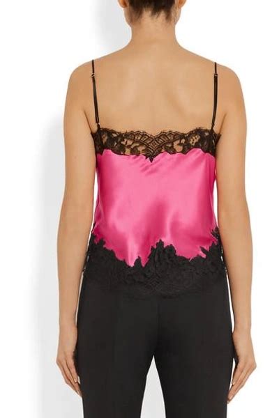 Givenchy Camisole In Black Lace Trimmed Bright Pink Silk Satin In