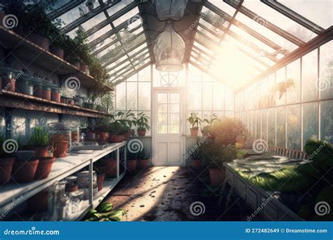 Tent Glass Greenhouse Interior with Plant Stock Illustration ...