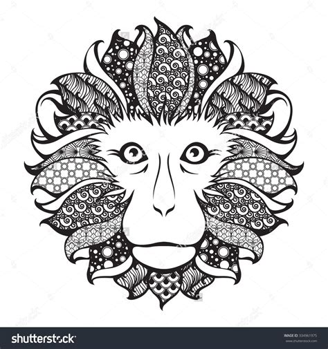 Ornamental Patterned Head Of The Monkey Zentangle Doodle Vector