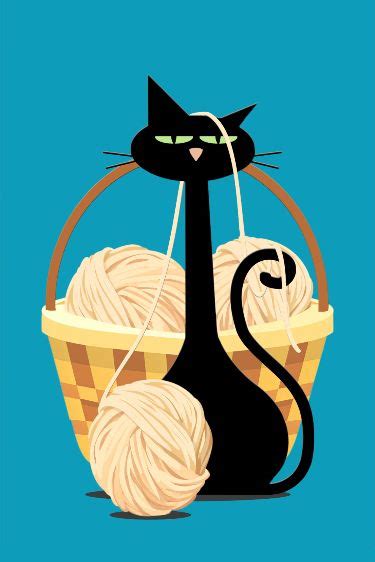 cool cat  balls  yarn black cat art cat illustration yarn