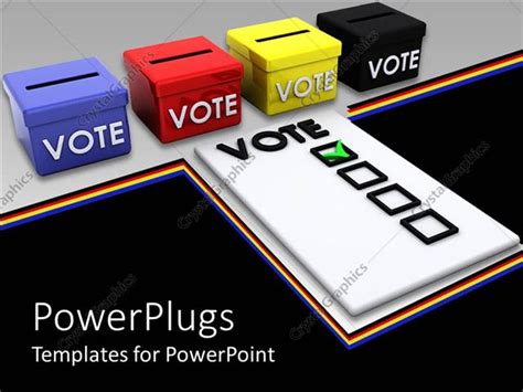 Powerpoint Template Colorful Ballot Boxes And Ballot Paper On Display