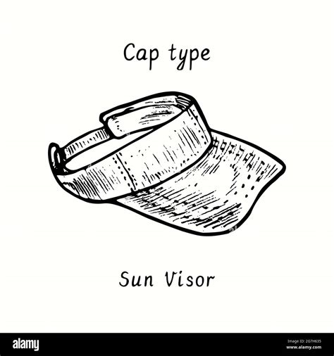 Sun Visor Cap Type Ink Black And White Doodle Drawing In Woodcut Style