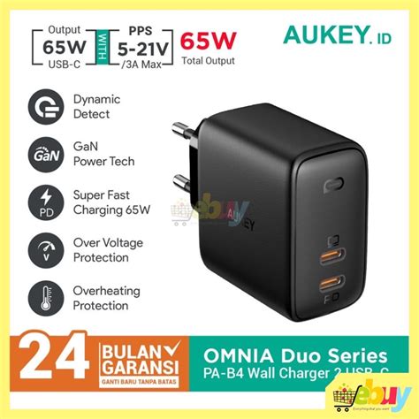 Jual Adaptor Cas Aukey Charger Pa B Omnia Duo W Usb Type C Dual Port