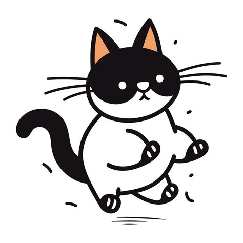 Vector Illustration Of A Cute Black Cat Running Isolated On A White