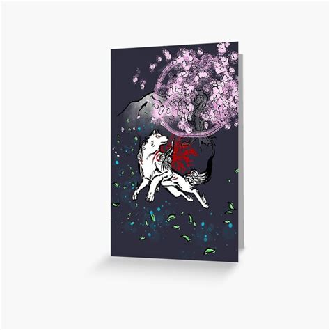 Amaterasu Okami With Cherry Blossoms Greeting Card By Garusama