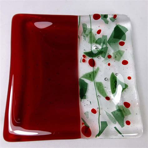 Hand Made Christmas Fused Glass Candle Dish Or Plate In Green Etsy