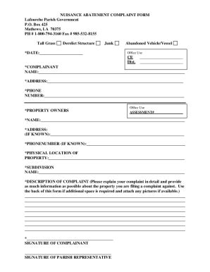 Fillable Online Nuisance Abatement Complaint Form Sample Fax Email