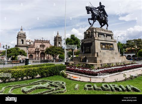 Plaza De Armas Of Ayacucho City And The Monument To General San Martín