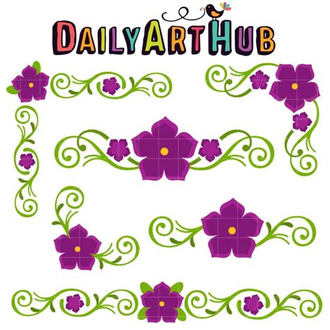 Violet Floral Corners Borders Clip Art Set Daily Art Hub