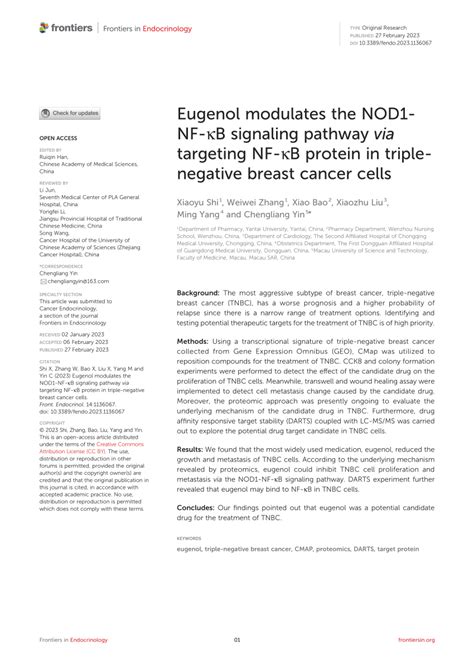 Pdf Eugenol Modulates The Nod1 Nf κb Signaling Pathway Via Targeting Nf κb Protein In Triple