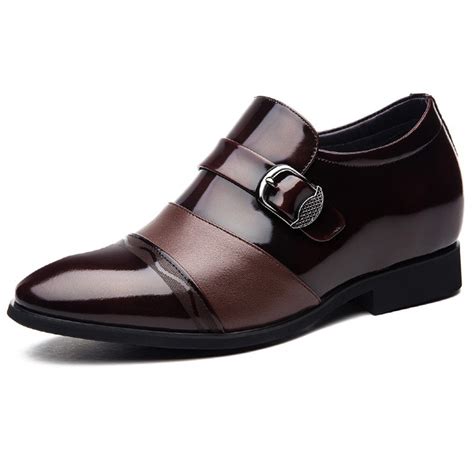 Height Increasing Buckle Strap Dress Loafers Brown Slip On Cap Toe Wedding Shoes Men0041402