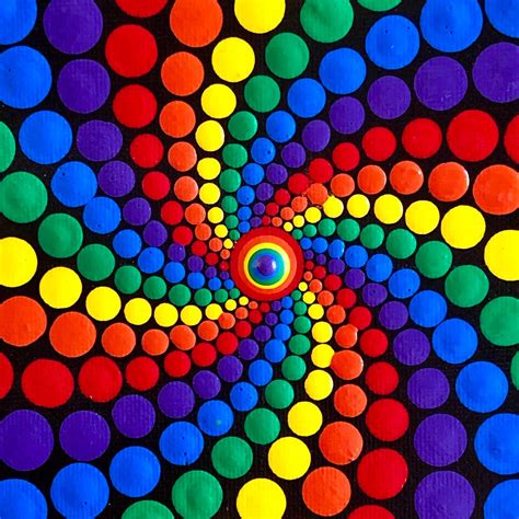 Rainbow Swirl Dot Mandala On Canvas Board X Etsy