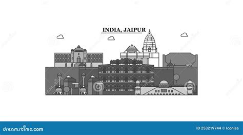 India Jaipur City Skyline Isolated Vector Illustration Icons