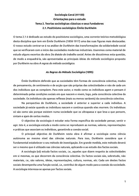 Texto De Apoio Tema Mile Durkheim Sociologia Geral