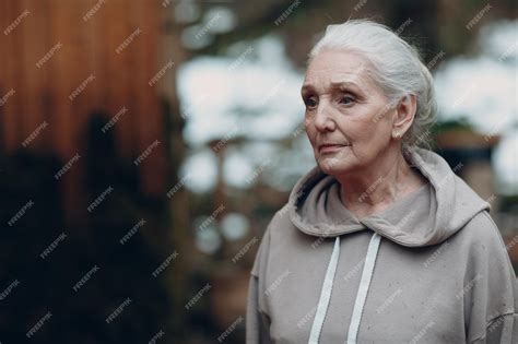 Premium Photo Portrait Of Mature Gray Haired Elderly Woman Outdoor