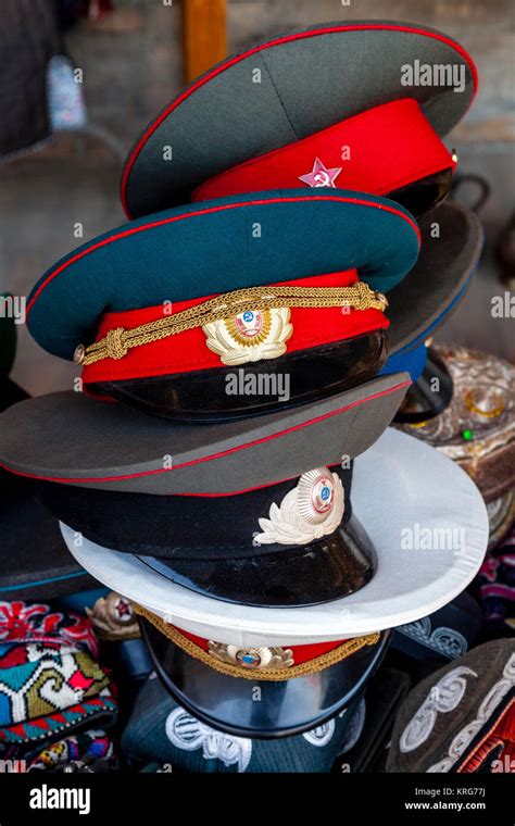 Souvenir Military Hats For Sale, Bukhara, Uzbekistan Stock Photo - Alamy