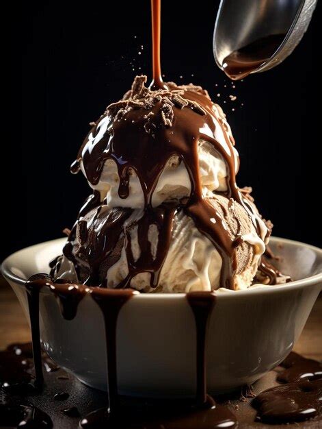 Premium Ai Image A Bowl Of Chocolate Ice Cream With A Spoon In It