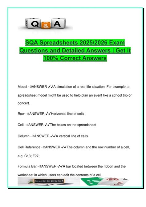 SQA Spreadsheets Exam Q&A (2025/2026, 40+ Questions) | Charts, Formulas