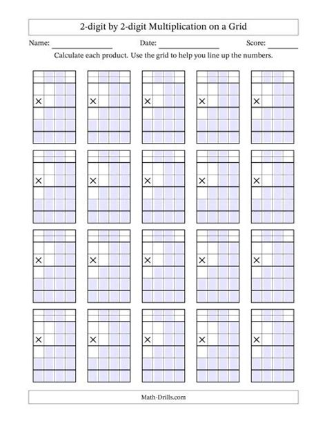 Multiplying 2 Digit By 2 Digit Numbers With Grid Support Blanks A