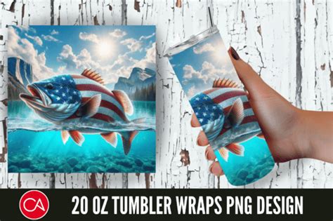 3D Bass Fish Patriotic 20 Oz Tumbler PNG Graphic By Craft Fair