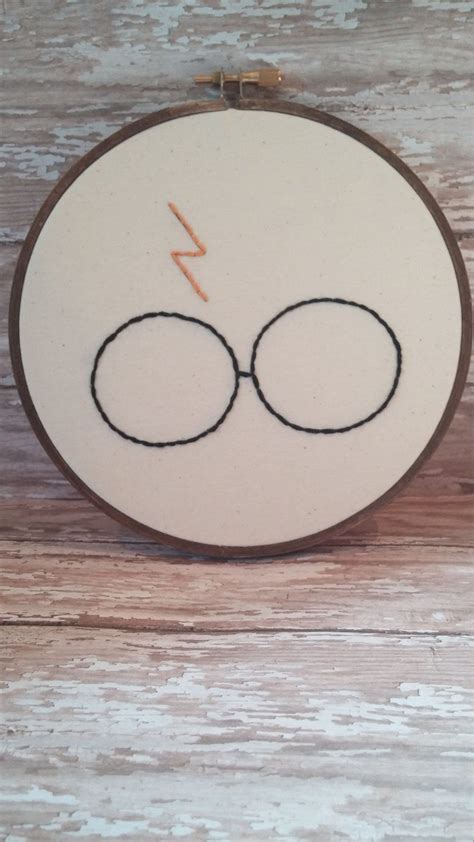 6 Hand Embroidered Harry Potter Glasses And Lightning Scar Hoop Art By Stitchedonatuesday On