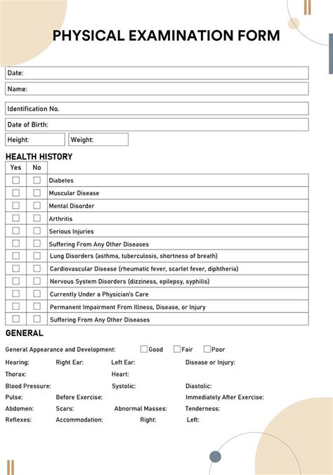 Medical Physical Examination Forms Free Pdf Printables