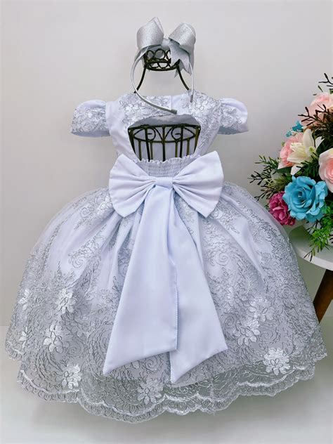 Vestido Infantil Branco Renda Realeza Cinto De P Rolas Luxo Fabuloso