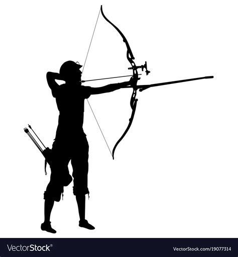 Silhouette Attractive Female Archer Bending A Bow Vector Image