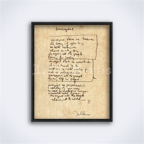 Printable John Lennon Imagine Song Handwritten Lyrics Poster