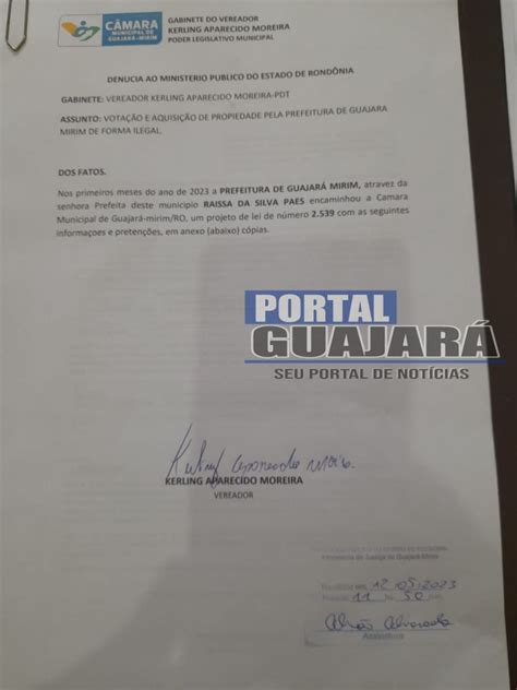 AO MP Vereador de Guajará Mirim RO denúncia Prefeitura por suposto