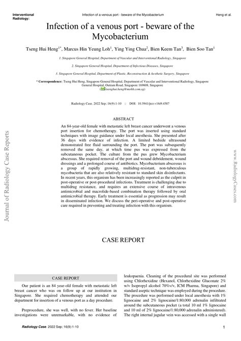 (PDF) Infection of a venous port - beware of the Mycobacterium