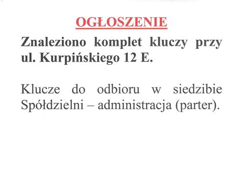 Znaleziono Klucze Sp Dzielnia Mieszkaniowa Suchanino