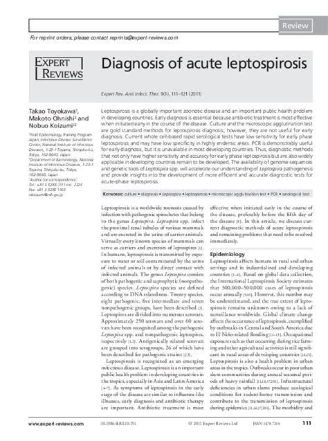 (PDF) Diagnosis of acute leptospirosis | Enkhtsetseg Nyamdorj ...