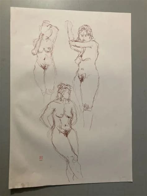 BEAU LOT DE 10 Grand Dessins Fusain Papier Femme Nue Erotique Nu 1990