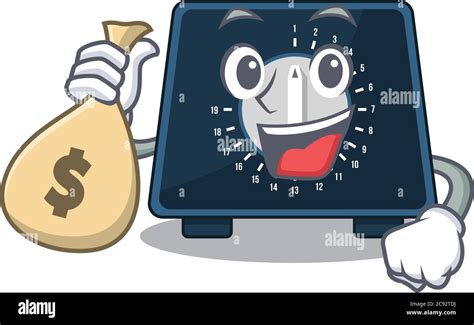 Crazy Rich Kitchen Timer Mascot Design Having Money Bags Stock Vector