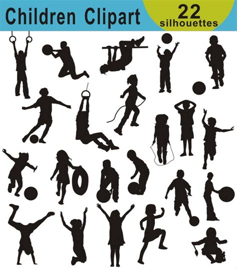 Children Clip Art Kids Silhouette Clipart Children - Etsy