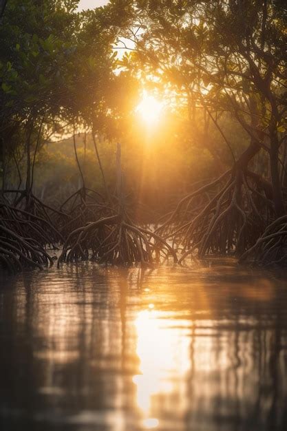 Premium Ai Image Mangrove Sunset Nature Photo Esthetic Soft Focus